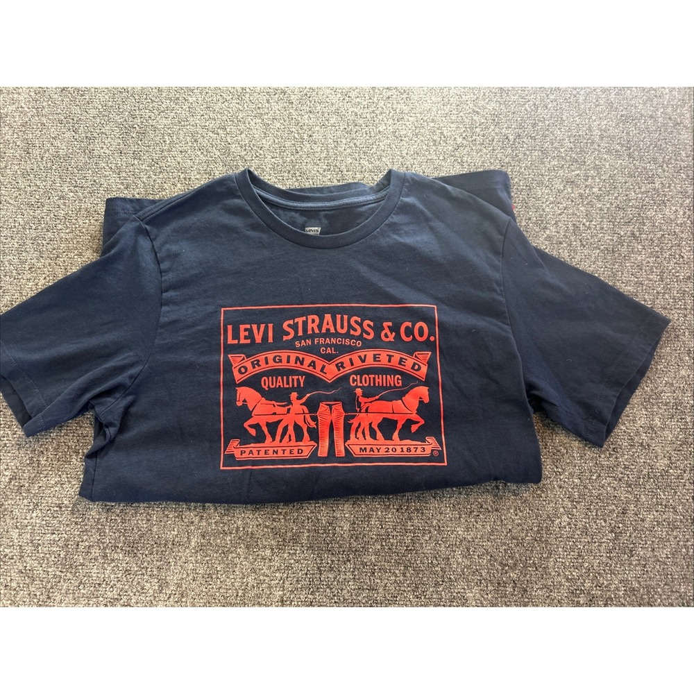 Levi's Strauss T-Shirt  Blue Men Graphic Logo  Casual Cotton Crew Neck